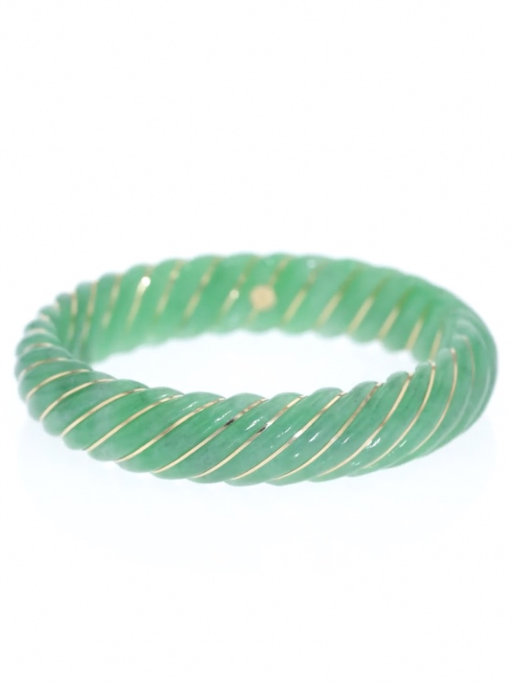 Chinese Jade Bangle Bracelet- 14K Gold Spiral- 60mm Estate Jewelry